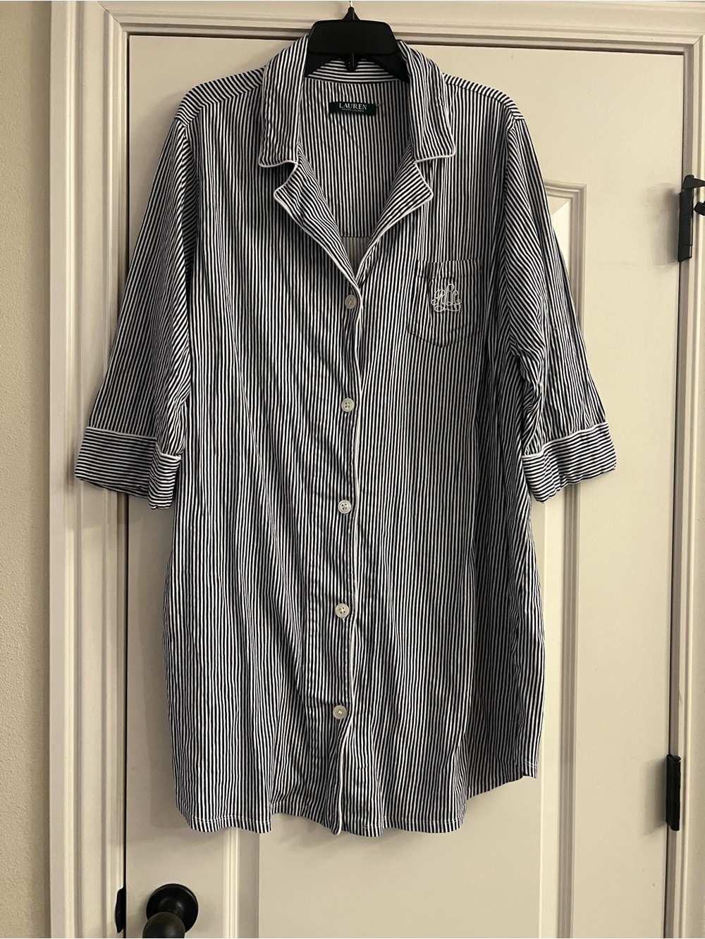 Lauren Ralph Lauren Navy and White Striped Button-Front Nightshirt